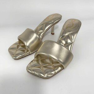 Sam Edelman Women’s Starla Quilted Open Toe Mule Heels Gold Leather Size 7.5